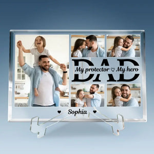 Custom Photo Dad Is My Protector - Family Personalized Custom Rectangle Shaped Acrylic Plaque -  Father's Day, Birthday Gift For Dad