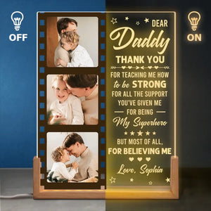Custom Photo Thank You Daddy For Teaching Me How To Be Strong - Family Personalized Custom Shaped 3D LED Walnut Night Light -  Father's Day, Birthday Gift For Dad