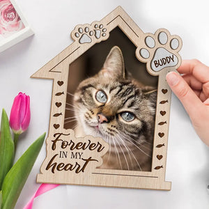 Custom Photo A Moment In My Arms Forever In My Heart - Memorial Personalized Custom Shaped 2-Layered Wooden Plaque With Flat Stand - House Warming Gift For Pet Owners, Pet Lovers