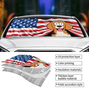 Land Of The Free & Furry - Dog & Cat Personalized Custom Auto Windshield Sunshade, Car Window Protector - 4th of July, Gift For Pet Owners, Pet Lovers