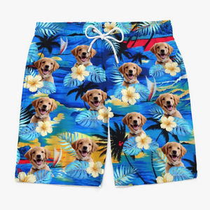Custom Photo Tropical Hawaiian Aloha Men Beach Shorts - Personalized Summer Vacation And Travel Gifts For Family, Dog Cat Lovers - Life Is Better With Sandy Paws