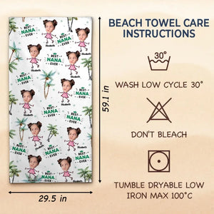 Serviette de plage personnalisée avec photo « Meilleure grand-mère de tous les temps » - Cadeau de vacances d'été pour grand-mère