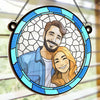 Custom Photo Two Hearts, One Journey - Couple Personalized Window Hanging Suncatcher - Gift For Husband Wife, Anniversary