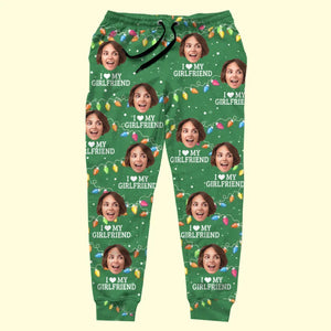 Custom Photo Christmas Love Vibes Over Here - Couple Personalized Custom Unisex Sweatpants - Christmas Gift For Husband Wife, Anniversary