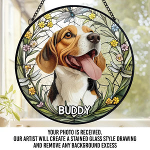 Custom Photo Forever In My Heart, Dear Friend - Memorial Personalized Custom Stained Glass Window Hanging Suncatcher - Sympathy Gift For Pet Owners, Pet Lovers