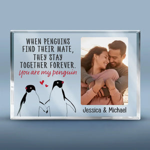 Photo personnalisée « Tu es mon pingouin » – Plaque rectangulaire en acrylique personnalisée pour couple – Cadeau pour mari et femme, anniversaire