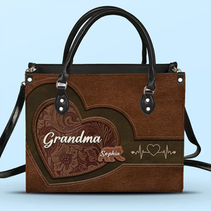 Grandkids Are The Treasures Of My Heart And The Joy Of My Life - Family Personalized Custom Leather Handbag - Gift For Mom, Grandma