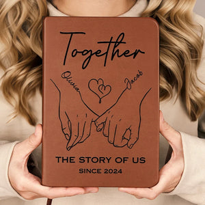 Fingers Intertwined, Hearts Aligned - Couple Personalized Custom Leather Journal - Gift For Husband Wife, Anniversary