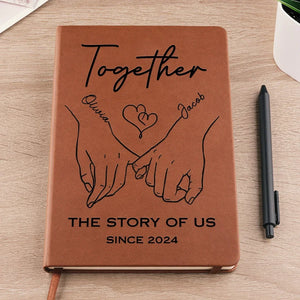 Fingers Intertwined, Hearts Aligned - Couple Personalized Custom Leather Journal - Gift For Husband Wife, Anniversary