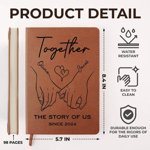 Fingers Intertwined, Hearts Aligned - Couple Personalized Custom Leather Journal - Gift For Husband Wife, Anniversary