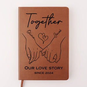 Fingers Intertwined, Hearts Aligned - Couple Personalized Custom Leather Journal - Gift For Husband Wife, Anniversary