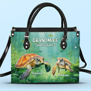 With Mom, Warmth And Safety - Family Personalized Custom Leather Handbag - Gift For Mom, Grandma