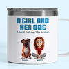 A Girl And Her Dogs Share A Language That Doesn’t Need Words - Dog Personalized Custom 14oz Stainless Steel Tumbler With Handle - Gift For Pet Owners, Pet Lovers