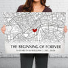 Location Map The Beginning Of Forever - Couple Personalized Custom Map Horizontal Canvas - Map Art, Gift For Husband Wife, Anniversary, Long Distance Relationship