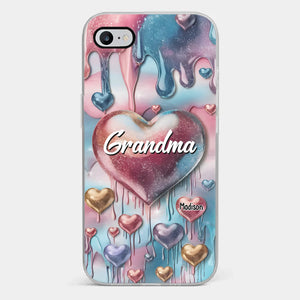 Coque de téléphone transparente personnalisée avec effet gonflé en 3D, « Pour toujours dans le cœur de grand-mère » – Cadeau pour maman et grand-mère