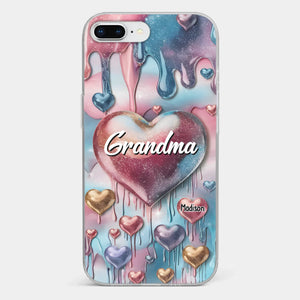 Coque de téléphone transparente personnalisée avec effet gonflé en 3D, « Pour toujours dans le cœur de grand-mère » – Cadeau pour maman et grand-mère