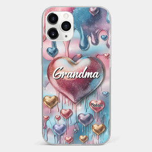 Coque de téléphone transparente personnalisée avec effet gonflé en 3D, « Pour toujours dans le cœur de grand-mère » – Cadeau pour maman et grand-mère