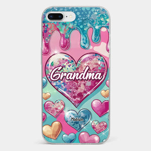 Le cœur d'une grand-mère contient un amour éternel - Coque de téléphone transparente personnalisée avec effet gonflé en 3D - Cadeau pour maman et grand-mère