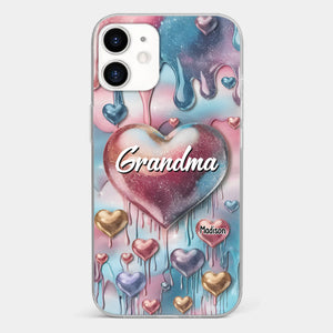 Coque de téléphone transparente personnalisée avec effet gonflé en 3D, « Pour toujours dans le cœur de grand-mère » – Cadeau pour maman et grand-mère