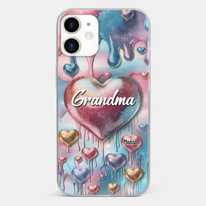 Coque de téléphone transparente personnalisée avec effet gonflé en 3D, « Pour toujours dans le cœur de grand-mère » – Cadeau pour maman et grand-mère