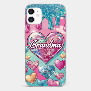 Le cœur d'une grand-mère contient un amour éternel - Coque de téléphone transparente personnalisée avec effet gonflé en 3D - Cadeau pour maman et grand-mère