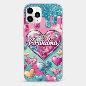 Le cœur d'une grand-mère contient un amour éternel - Coque de téléphone transparente personnalisée avec effet gonflé en 3D - Cadeau pour maman et grand-mère