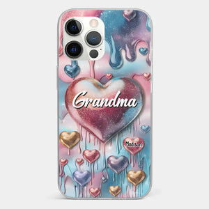 Coque de téléphone transparente personnalisée avec effet gonflé en 3D, « Pour toujours dans le cœur de grand-mère » – Cadeau pour maman et grand-mère