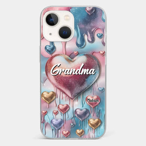 Coque de téléphone transparente personnalisée avec effet gonflé en 3D, « Pour toujours dans le cœur de grand-mère » – Cadeau pour maman et grand-mère