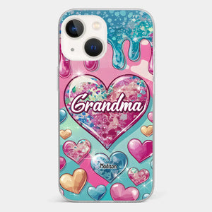 Le cœur d'une grand-mère contient un amour éternel - Coque de téléphone transparente personnalisée avec effet gonflé en 3D - Cadeau pour maman et grand-mère