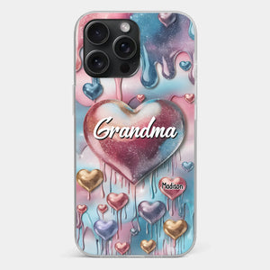 Coque de téléphone transparente personnalisée avec effet gonflé en 3D, « Pour toujours dans le cœur de grand-mère » – Cadeau pour maman et grand-mère