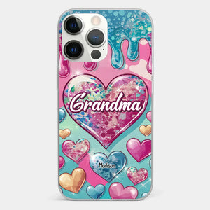 Le cœur d'une grand-mère contient un amour éternel - Coque de téléphone transparente personnalisée avec effet gonflé en 3D - Cadeau pour maman et grand-mère
