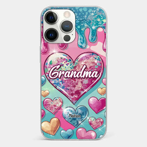 Le cœur d'une grand-mère contient un amour éternel - Coque de téléphone transparente personnalisée avec effet gonflé en 3D - Cadeau pour maman et grand-mère