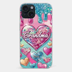 Le cœur d'une grand-mère contient un amour éternel - Coque de téléphone transparente personnalisée avec effet gonflé en 3D - Cadeau pour maman et grand-mère