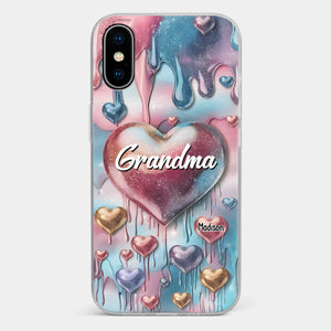 Coque de téléphone transparente personnalisée avec effet gonflé en 3D, « Pour toujours dans le cœur de grand-mère » – Cadeau pour maman et grand-mère