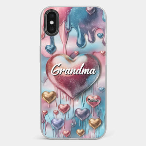 Coque de téléphone transparente personnalisée avec effet gonflé en 3D, « Pour toujours dans le cœur de grand-mère » – Cadeau pour maman et grand-mère