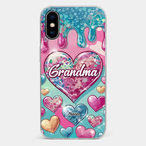 Le cœur d'une grand-mère contient un amour éternel - Coque de téléphone transparente personnalisée avec effet gonflé en 3D - Cadeau pour maman et grand-mère