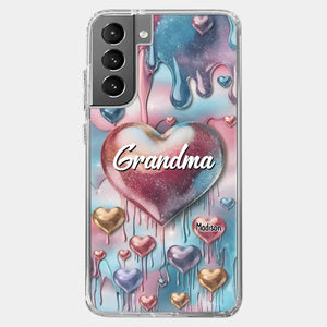 Coque de téléphone transparente personnalisée avec effet gonflé en 3D, « Pour toujours dans le cœur de grand-mère » – Cadeau pour maman et grand-mère