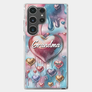 Coque de téléphone transparente personnalisée avec effet gonflé en 3D, « Pour toujours dans le cœur de grand-mère » – Cadeau pour maman et grand-mère