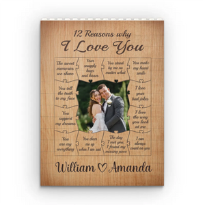 Photo personnalisée 12 raisons pour lesquelles je t'aime - Blocs de construction rectangulaires verticaux personnalisés pour couple - Cadeau pour mari et femme, anniversaire