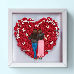 Mother And Daughter Forever Linked Together - Family Personalized Custom Flower Shadow Box - Gift For Mom, Grandma
