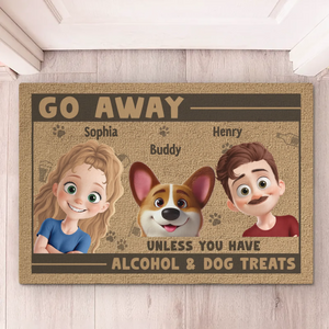 Go Away, Unless You Have Treats For The Boss - Couple Personalized Custom Home Decor Decorative Mat - House Warming Gift For Husband Wife, Anniversary, Pet Owners, Pet Lovers