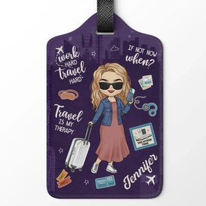 Work Hard, Travel Harder - Travel Personalized Custom Luggage Tag - Holiday Vacation Gift, Gift For Adventure Travel Lovers