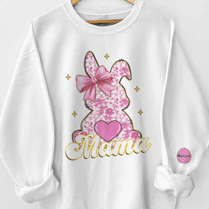 Mama Bunny & Her Little Loves - Family Personalized Custom Unisex Sweatshirt, Hoodie With Design On Sleeve - Easter Gift For Mom, Grandma