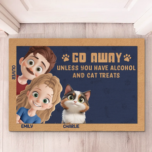 No Treats, No Welcome - Couple Personalized Custom Home Decor Decorative Mat - House Warming Gift For Husband Wife, Anniversary, Pet Owners, Pet Lovers
