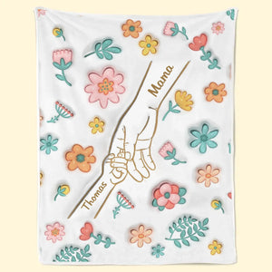 Fingers Tied With Love - Family Personalized Custom 3D Inflated Effect Printed Blanket - Mother's Day, Gift For Mom, Grandma