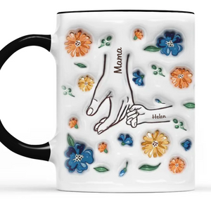 Hand In Hand, Heart To Mom - Family Personalized Custom 3D Inflated Effect Printed Mug - New Arrival, Mother's Day, Gift For Mom, Grandma