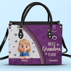 Happiness Is Being A Grandma - Family Personalized Custom Leather Handbag - Mother's Day, Gift For Mom, Grandma