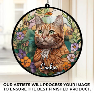 Custom Photo A Cat’s Love Is Never Forgotten - Memorial Personalized Window Hanging Suncatcher Ornament - Sympathy Gift For Pet Owners, Pet Lovers