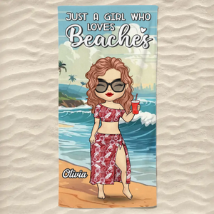 Just A Girl Living Her Beach Dream - Bestie Personalized Custom Beach Towel - Summer Vacation Gift, Birthday Pool Party Gift For Best Friends, BFF, Sisters