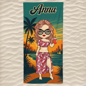 Good Times And Tan Lines - Bestie Personalized Custom Beach Towel - Summer Vacation Gift, Birthday Pool Party Gift For Best Friends, BFF, Sisters